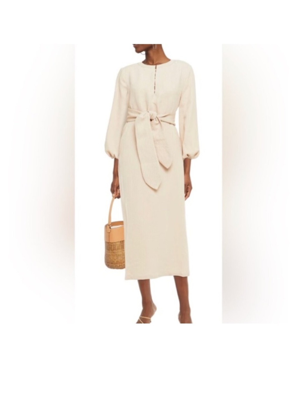 Mara Hoffman JUNE BLUSH  Long-Sleeve Midi Dress with Tie Waist size S no tag‼️